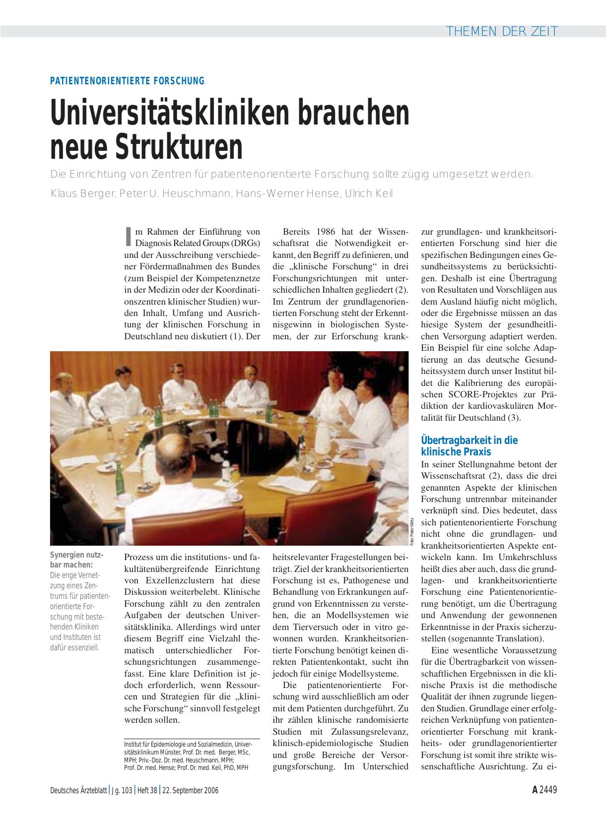 Vorschauseite 1: Patientenorientierte Forschung: Universitätskliniken brauchen neue Strukturen