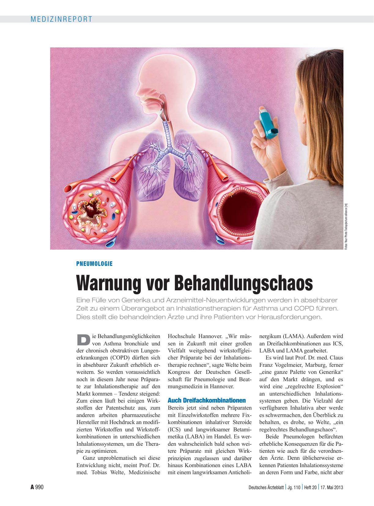 Vorschauseite 1: Pneumologie: Warnung vor Behandlungschaos