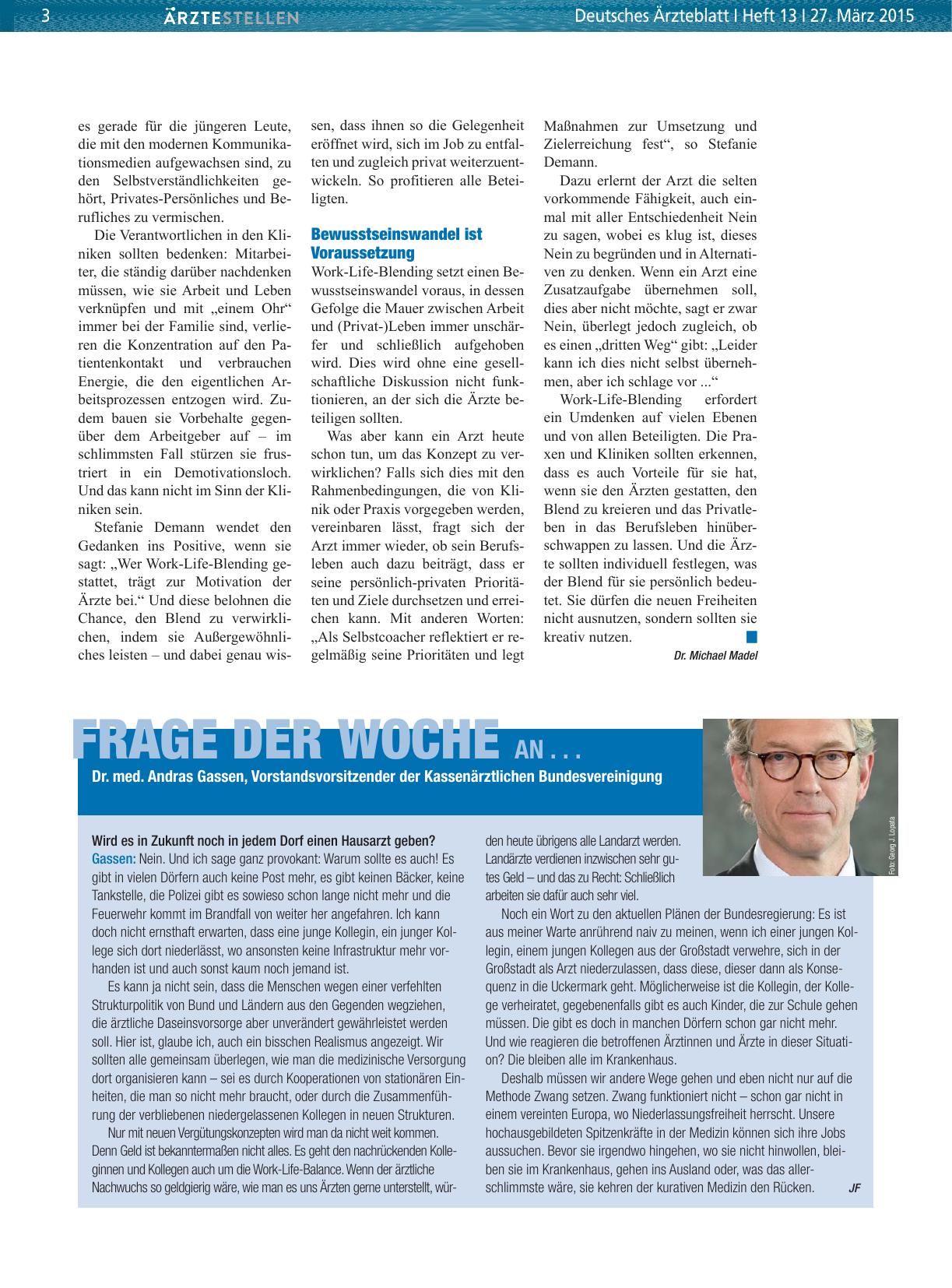 Vorschauseite 1: Frage der Woche an. .. Dr. med. Andras Gassen, Vorstandsvorsitzender der Kassenärztlichen Bundesvereinigung