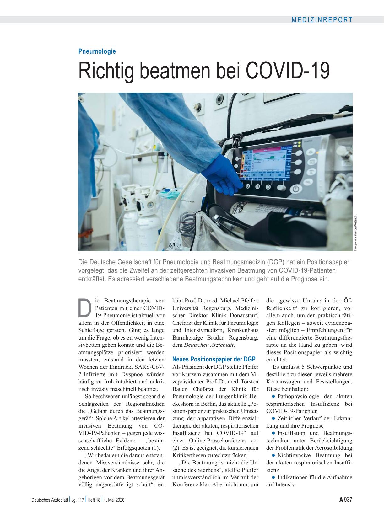 Vorschauseite 1: Pneumologie: Richtig beatmen bei COVID-19