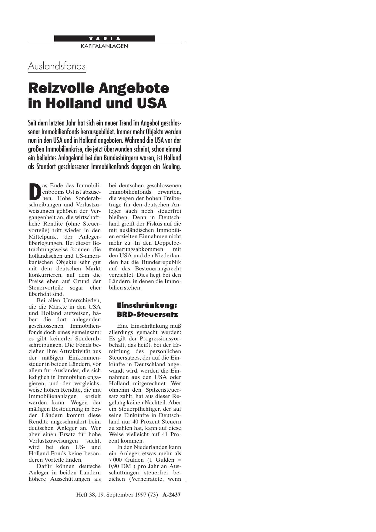 Vorschauseite 1: Auslandsfonds: Reizvolle Angebote in Holland und USA
