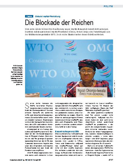 Vorschauseite 1: Globale Impfstoffverteilung: Die Blockade der Reichen