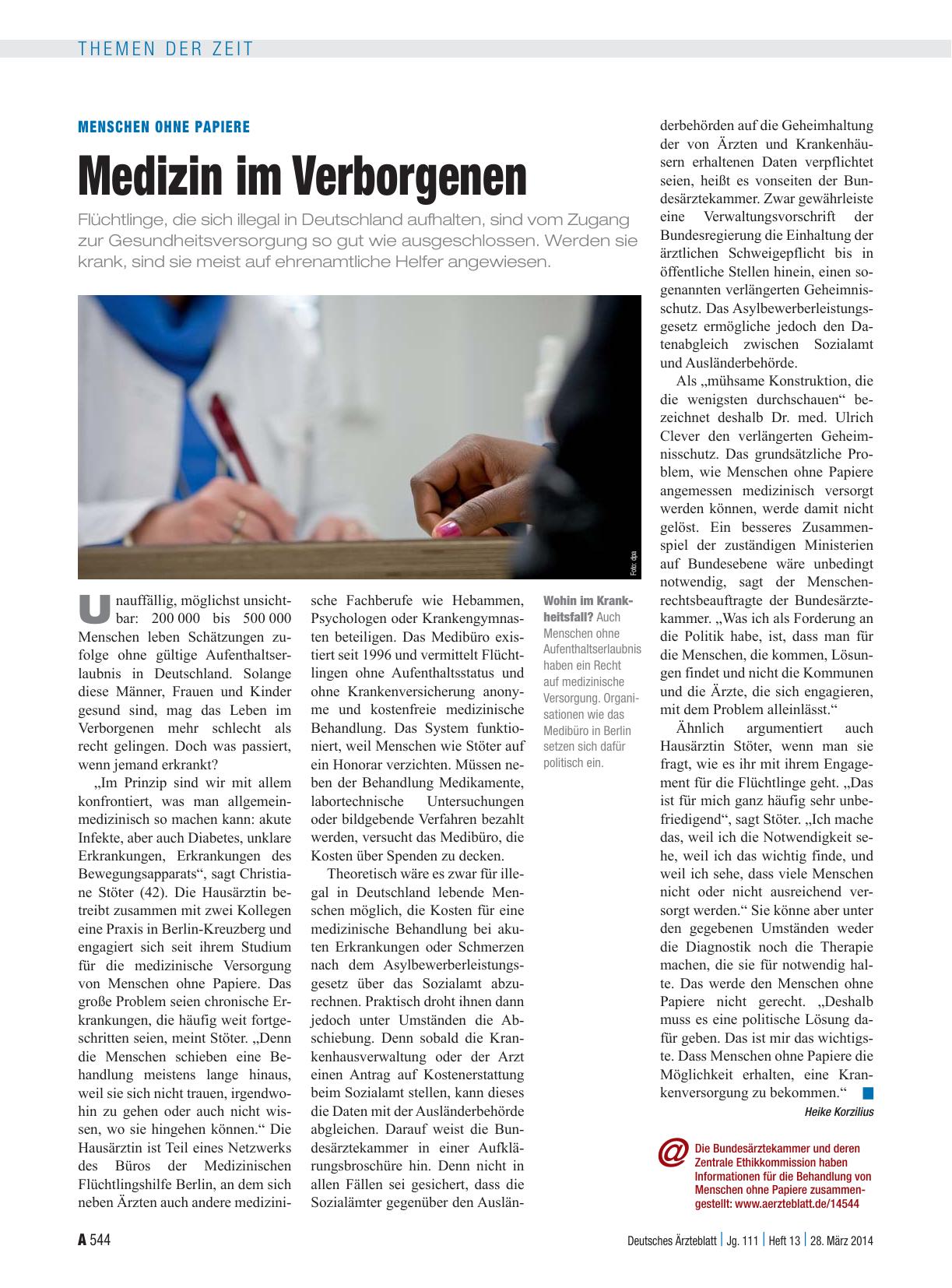 Vorschauseite 1: Menschen ohne Papiere: Medizin im Verborgenen