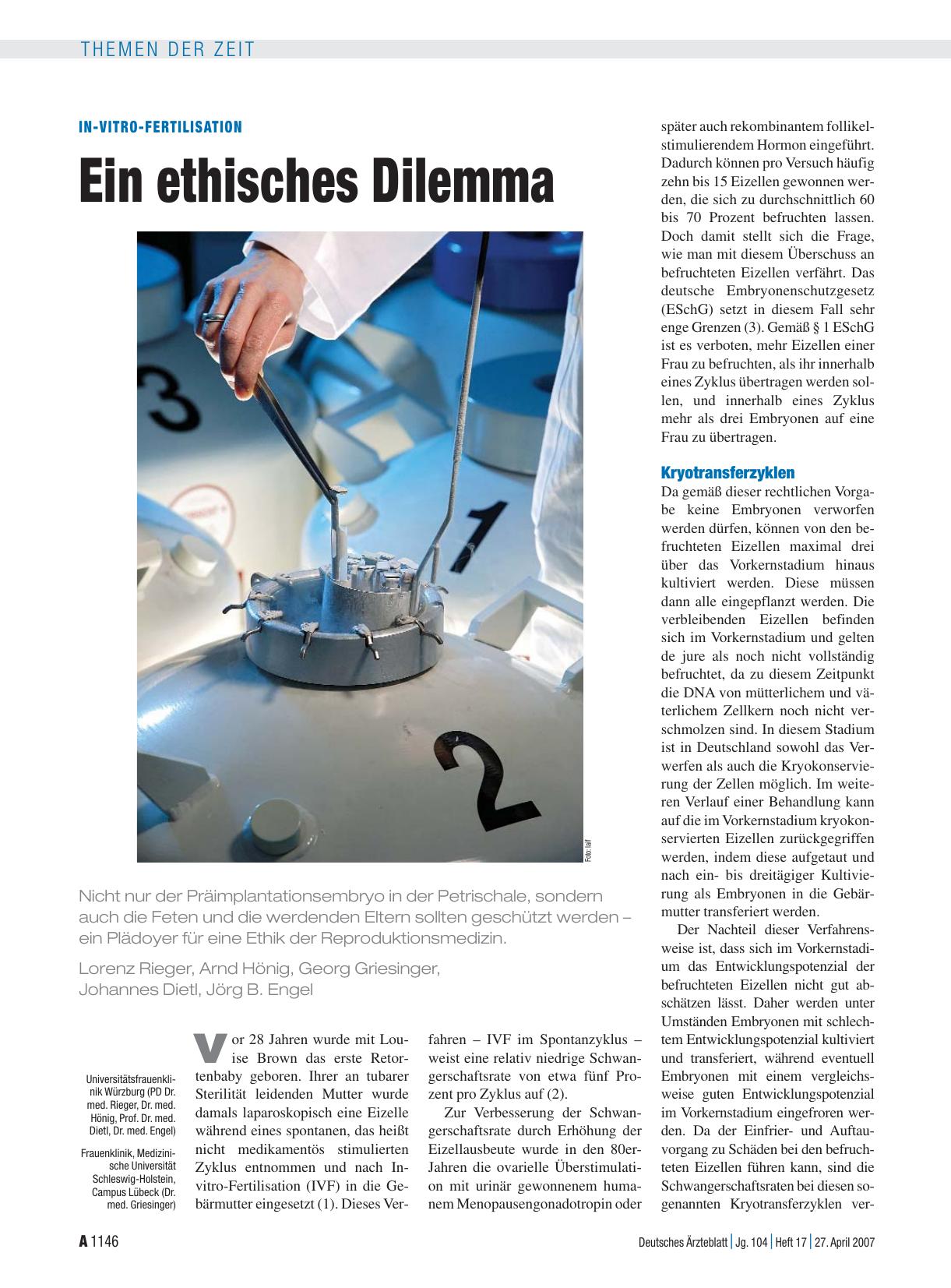 Vorschauseite 1: In-Vitro-Fertilisation: Ein ethisches Dilemma