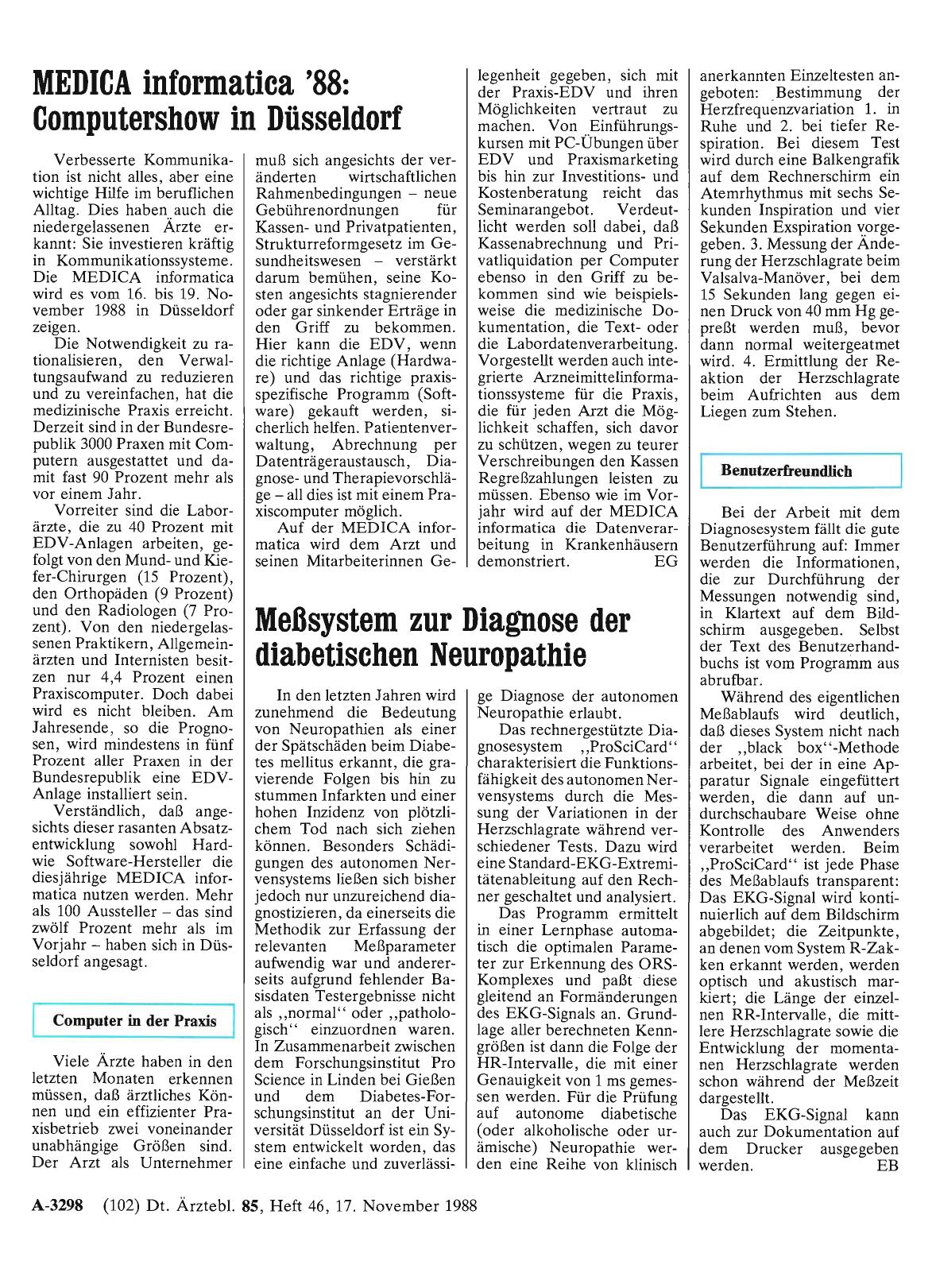 Vorschauseite 1: MEDICA informatica '88: Computershow in Düsseldorf