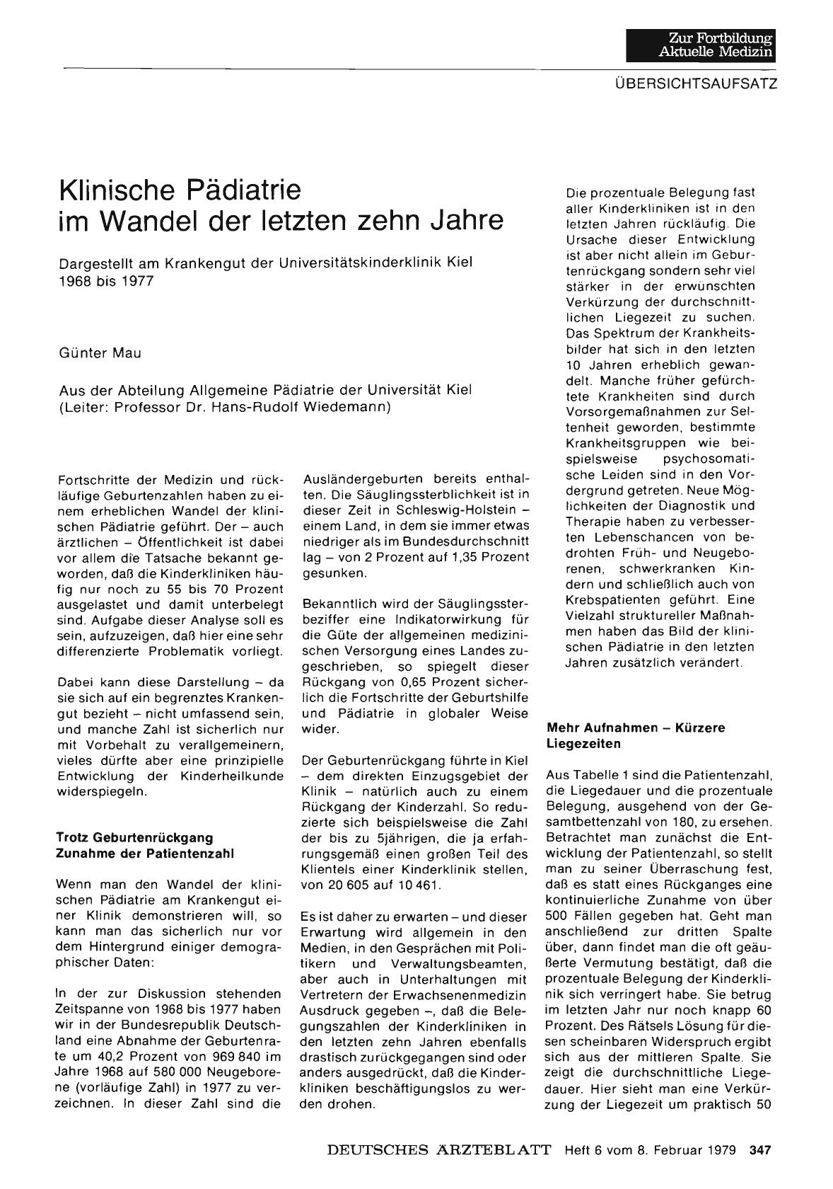 Vorschauseite 1: Klinische Pädiatrie im Wandel der letzten zehn Jahre: Dargestellt am Krankengut der Universitätskinderklinik Kiel 1968 bis 1977