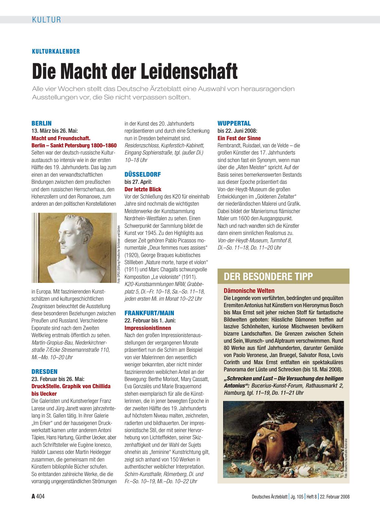 Vorschauseite 1: Kulturkalender: Die Macht der Leidenschaft