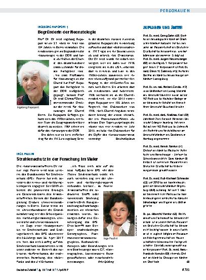 Vorschauseite 1: Ingeborg Rapoport †: Begründerin der Neonatologie