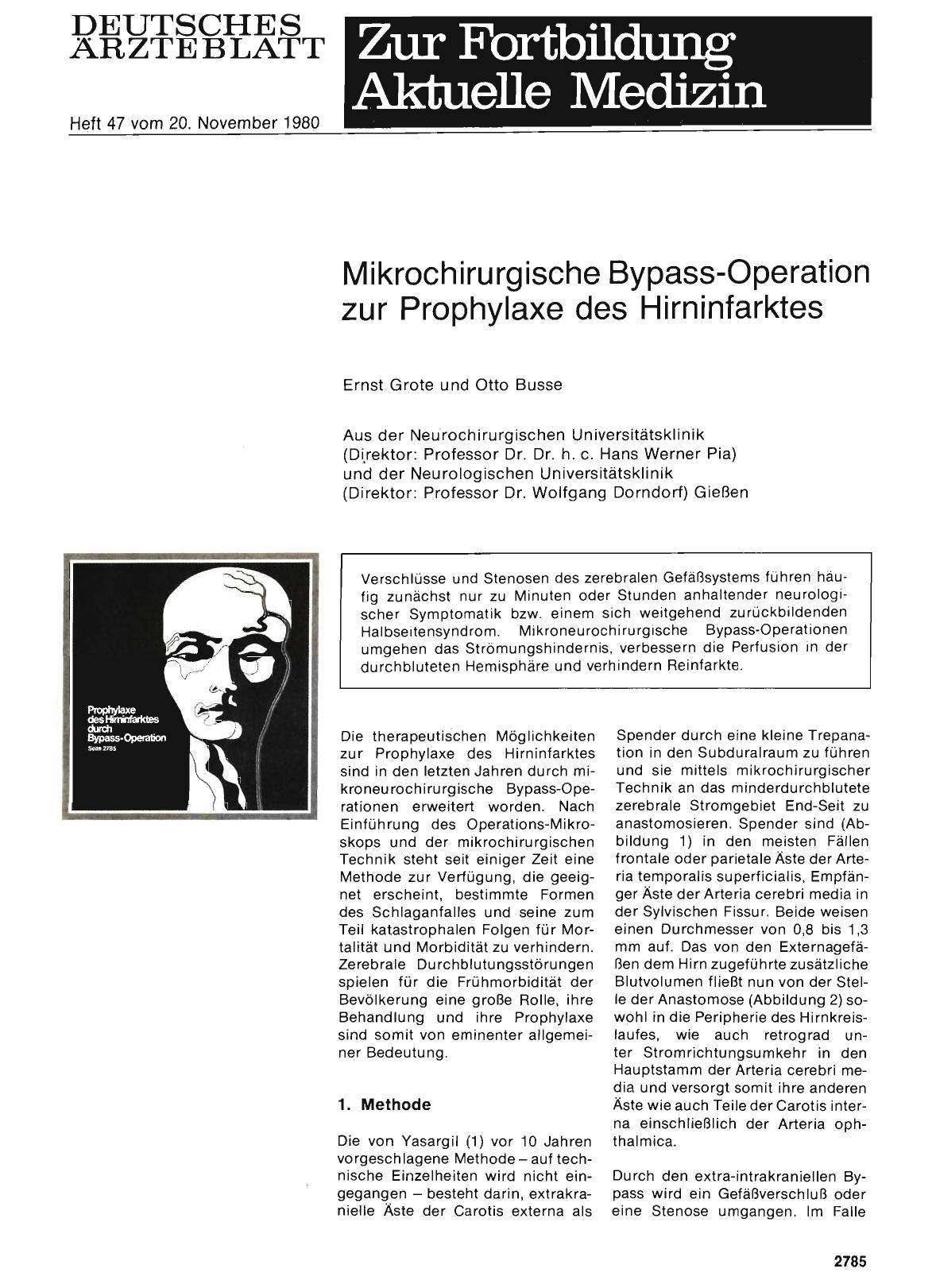 Vorschauseite 1: Mikrochirurgische Bypass-Operation zur Prophylaxe des Hirninfarktes