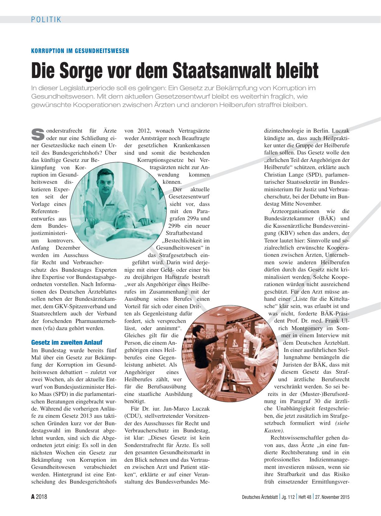 Vorschauseite 1: Korruption im Gesundheitswesen: Die Sorge vor dem Staatsanwalt bleibt