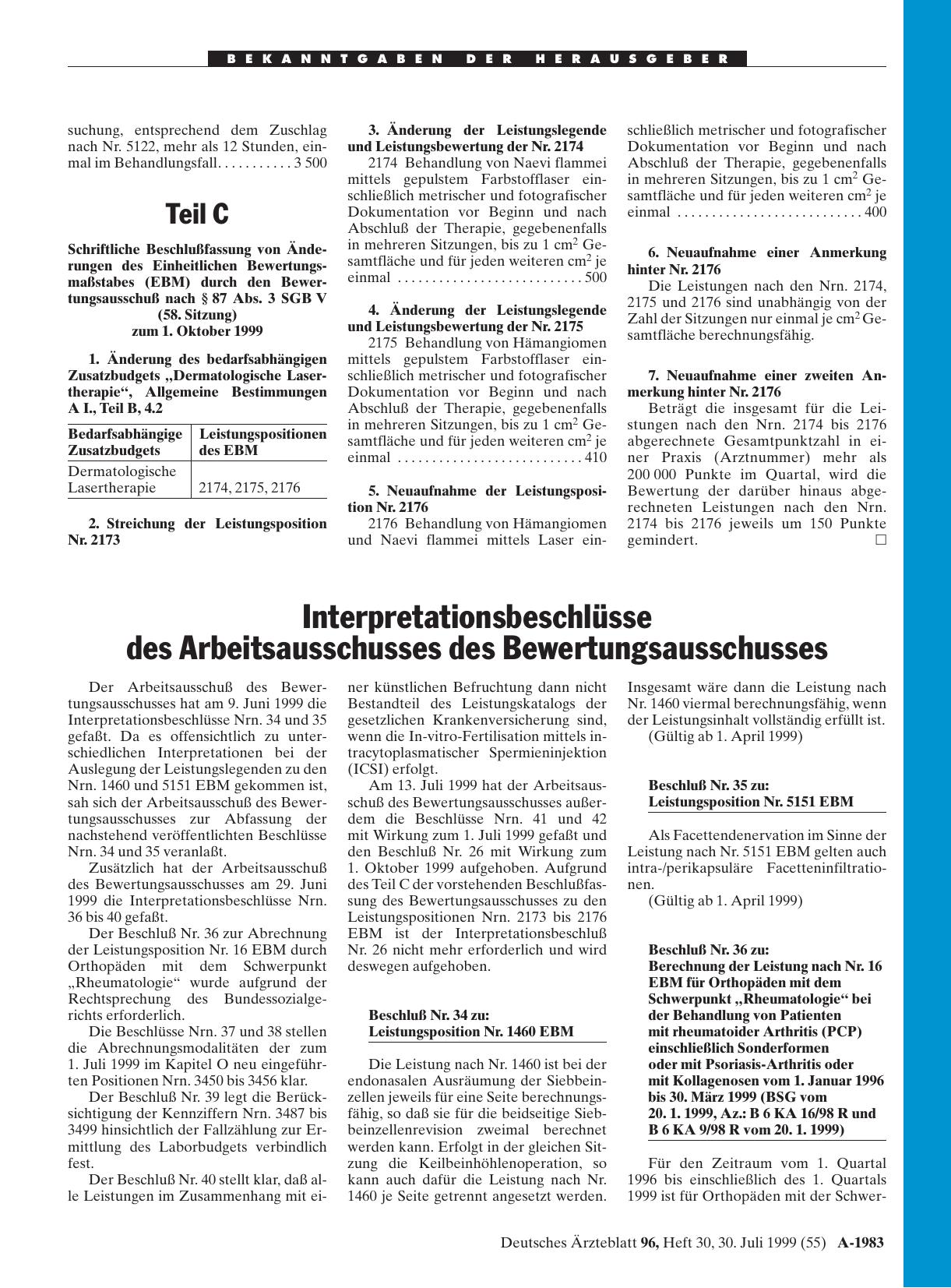 Vorschauseite 1: Interpretationsbeschlüsse des Arbeitsausschusses des Bewertungsausschusses
