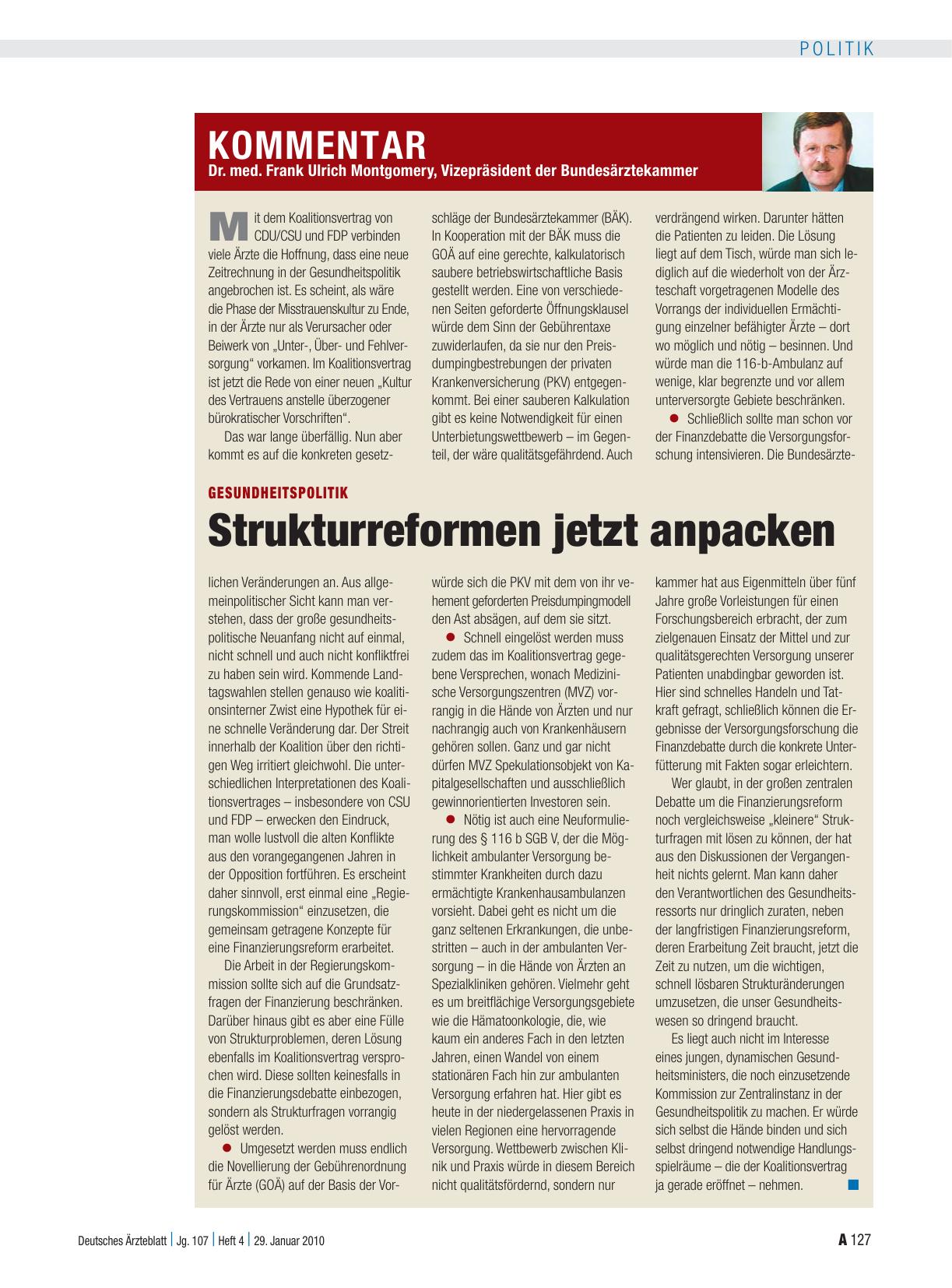Vorschauseite 1: Gesundheitspolitik: Strukturreformen jetzt anpacken