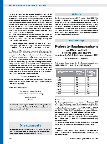 Vorschauseite 1: Beschluss des Bewertungsausschusses nach § 87 Abs. 1 Satz 1 SGB V in seiner 413. Sitzung am 31. Januar 2018 zur Änderung des Einheitlichen Bewertungsmaßstabes (EBM)