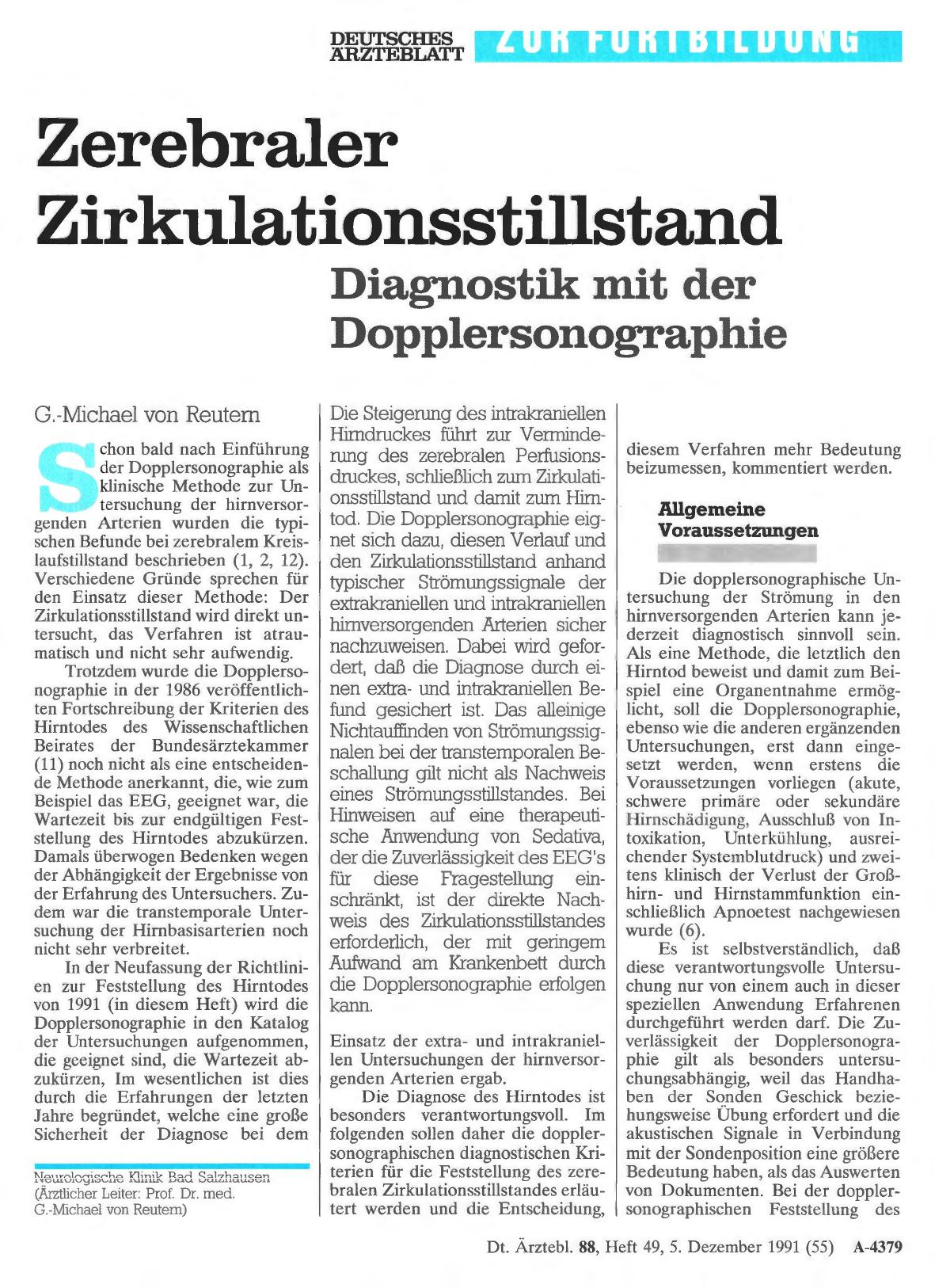 Vorschauseite 1: Zerebraler Zirkulationsstillstand Diagnostik mit der Dopplersonographie
