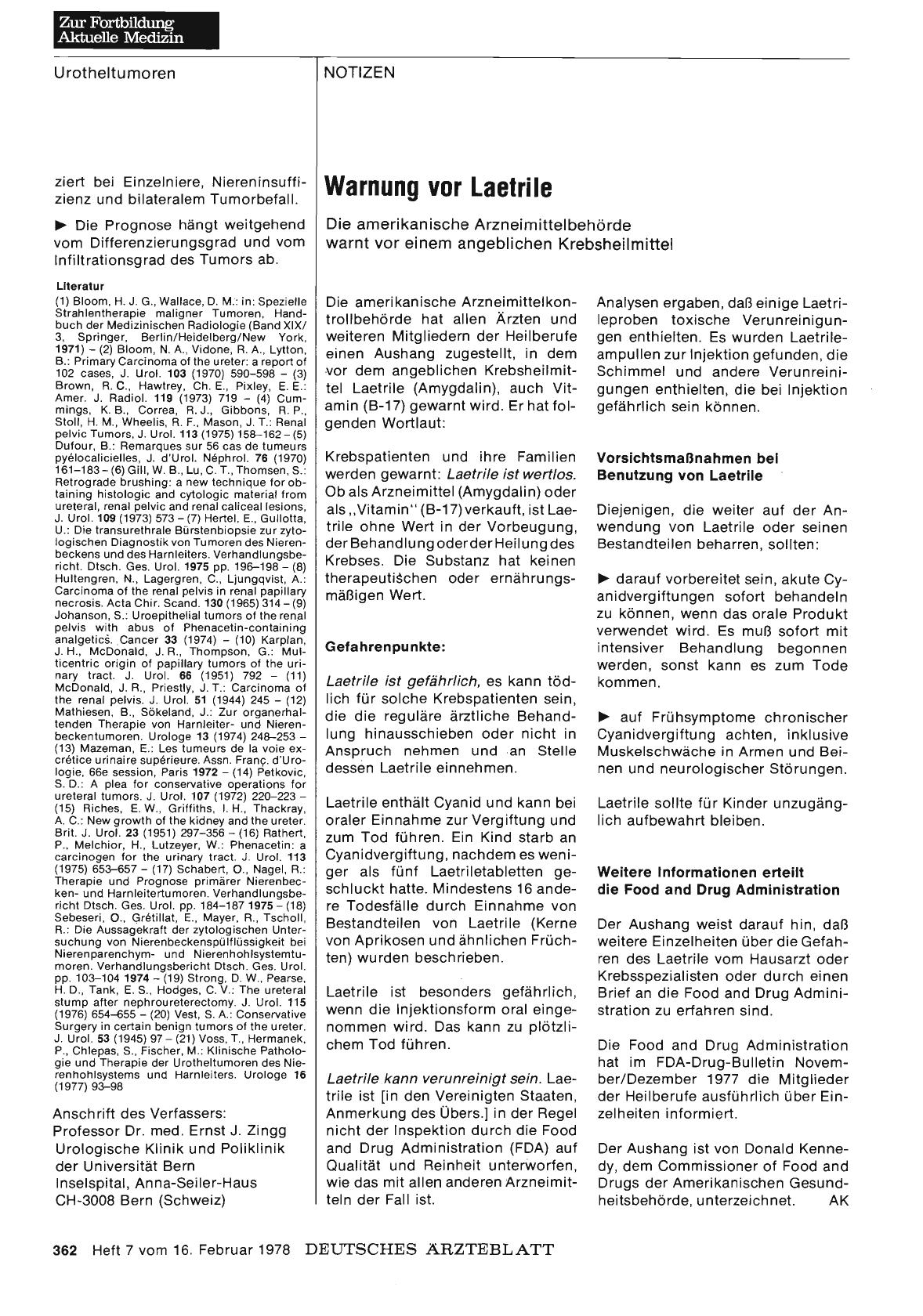 Vorschauseite 1: Warnung vor Laetrile