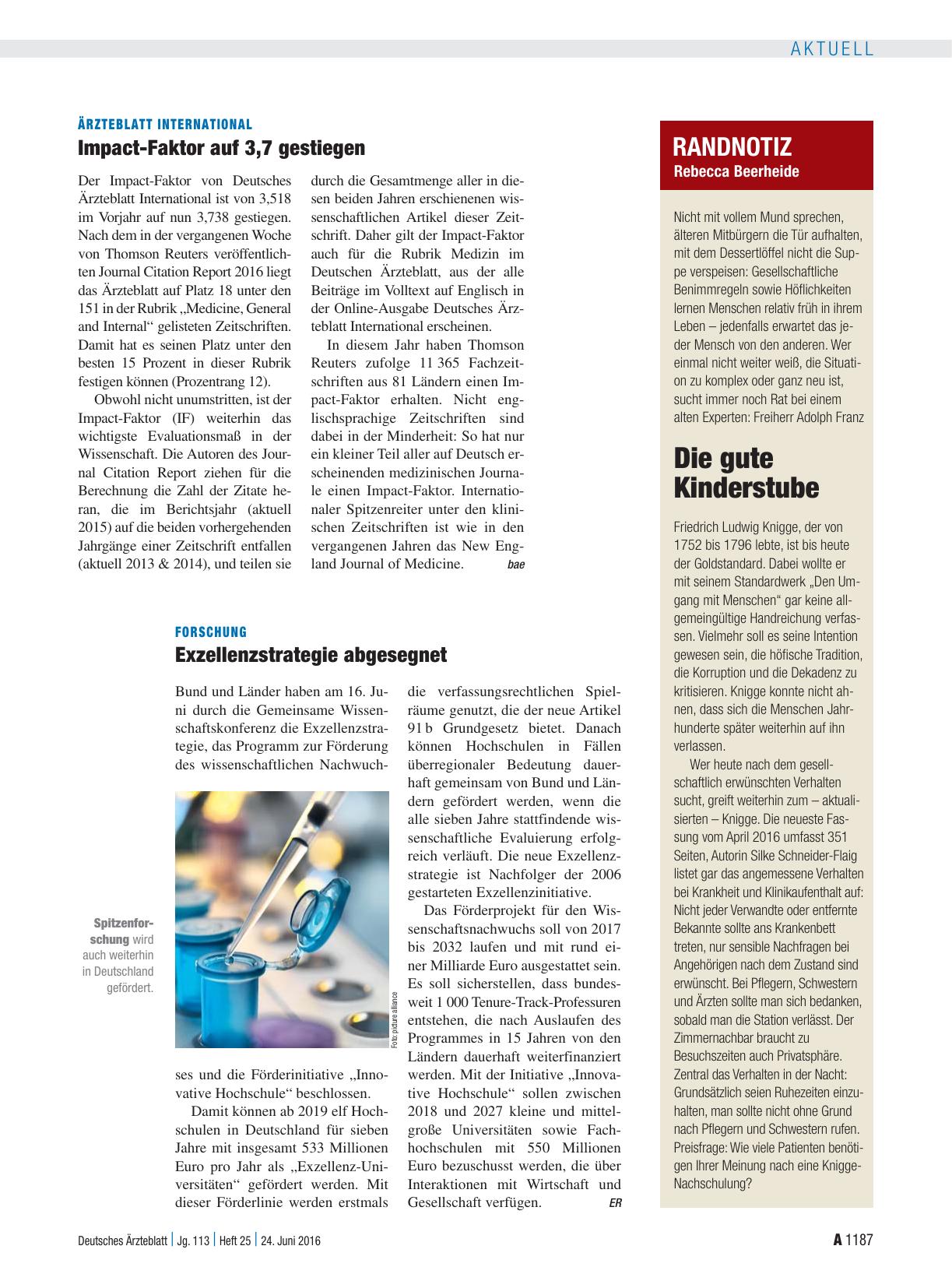 Vorschauseite 1: Ärzteblatt international: Impact-Faktor auf 3, 7 gestiegen