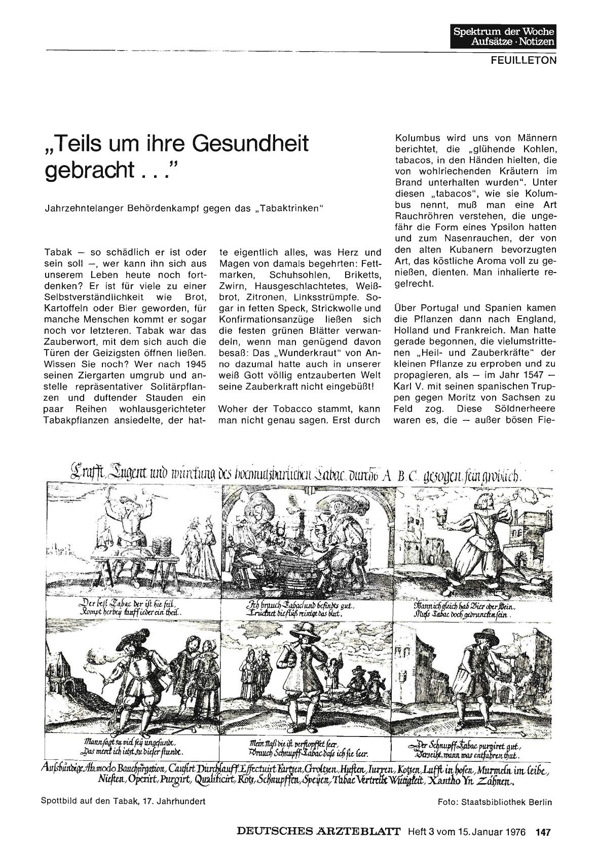 Vorschauseite 1: „Teils um ihre Gesundheit gebracht. .. ” Jahrzehntelanger Behördenkampf gegen das „Tabaktrinken“