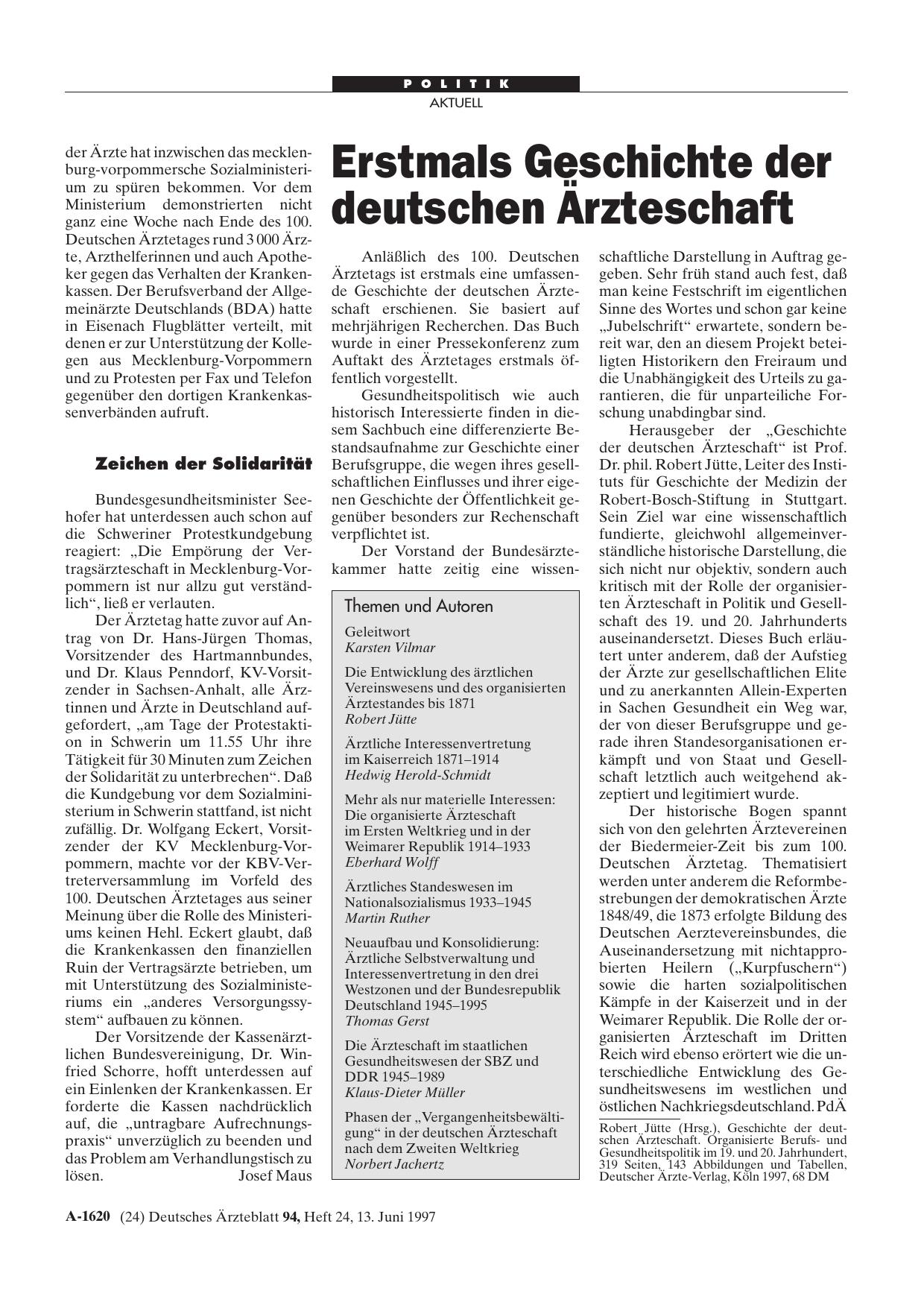 Vorschauseite 1: Erstmals Geschichte der deutschen Ärzteschaft