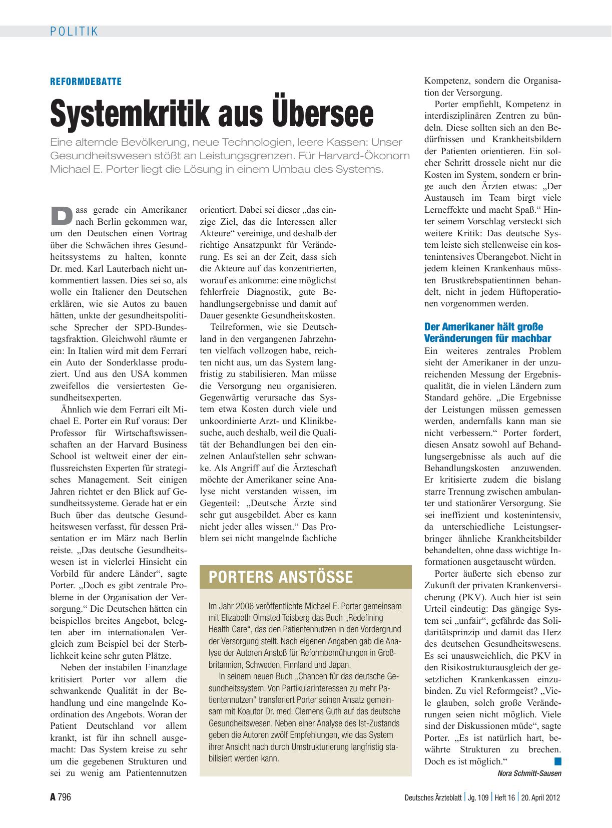 Vorschauseite 1: Reformdebatte: Systemkritik aus Übersee