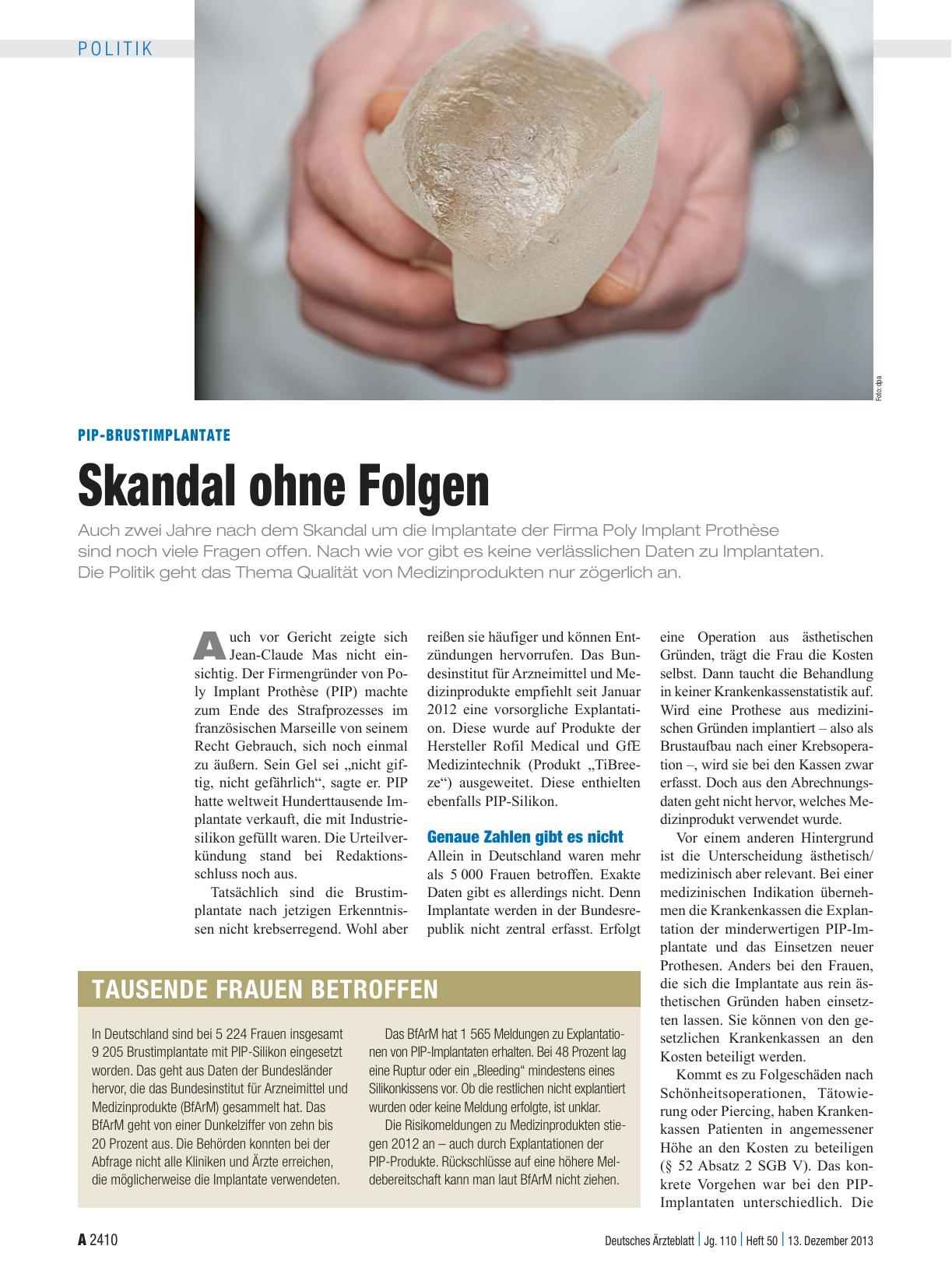 Vorschauseite 1: PIP-Brustimplantate: Skandal ohne Folgen