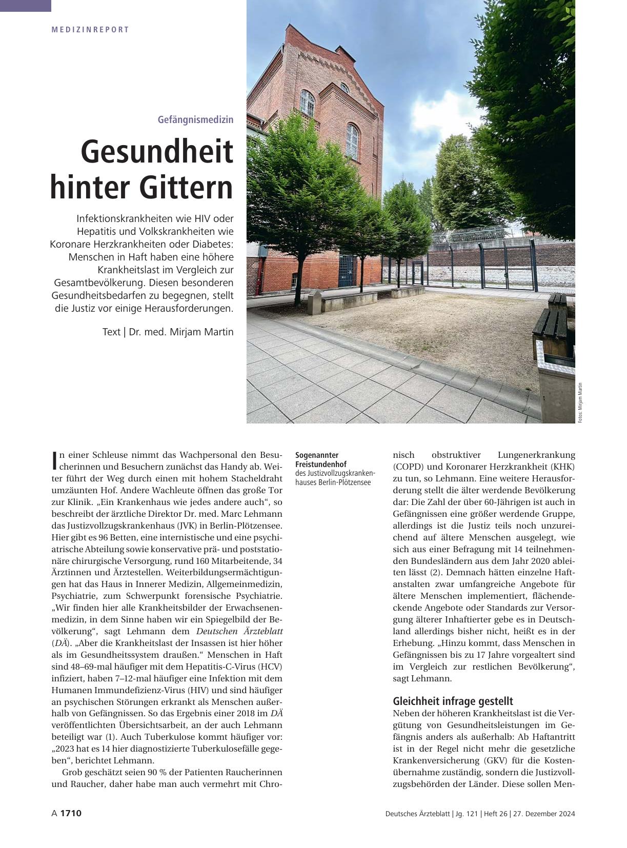 Vorschauseite 1: Gefängnismedizin: Gesundheit hinter Gittern