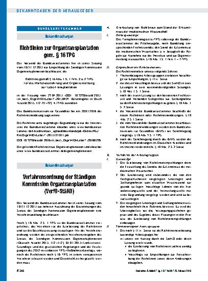 Vorschauseite 1: Richtlinien zur Organtransplantation gem. § 16 TPG Richtlinie gemäß § 16 Abs. 1 S. 1 Nrn. 2 u. 5 TPG für die Wartelistenführung und Organvermittlung zur Lebertransplantation