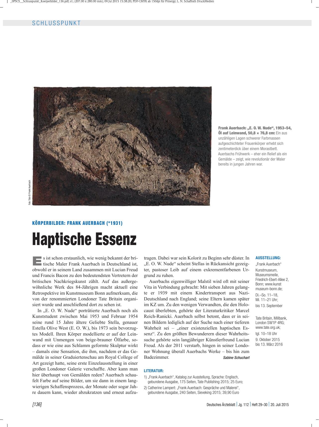 Vorschauseite 1: Körperbilder: Frank Auerbach (*1931) – Haptische Essenz