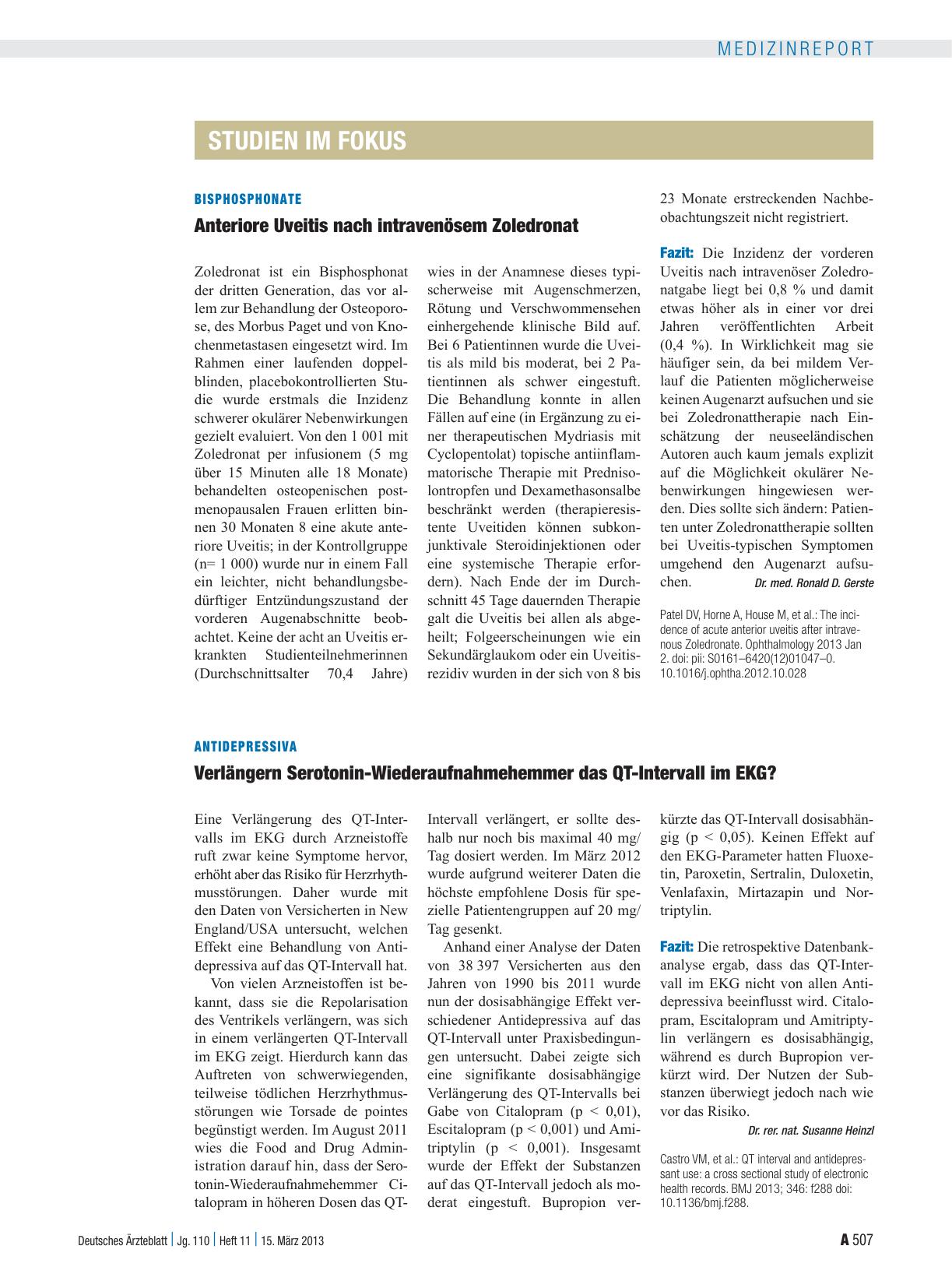 Vorschauseite 1: Bisphosphonate: Anteriore Uveitis nach intravenösem Zoledronat