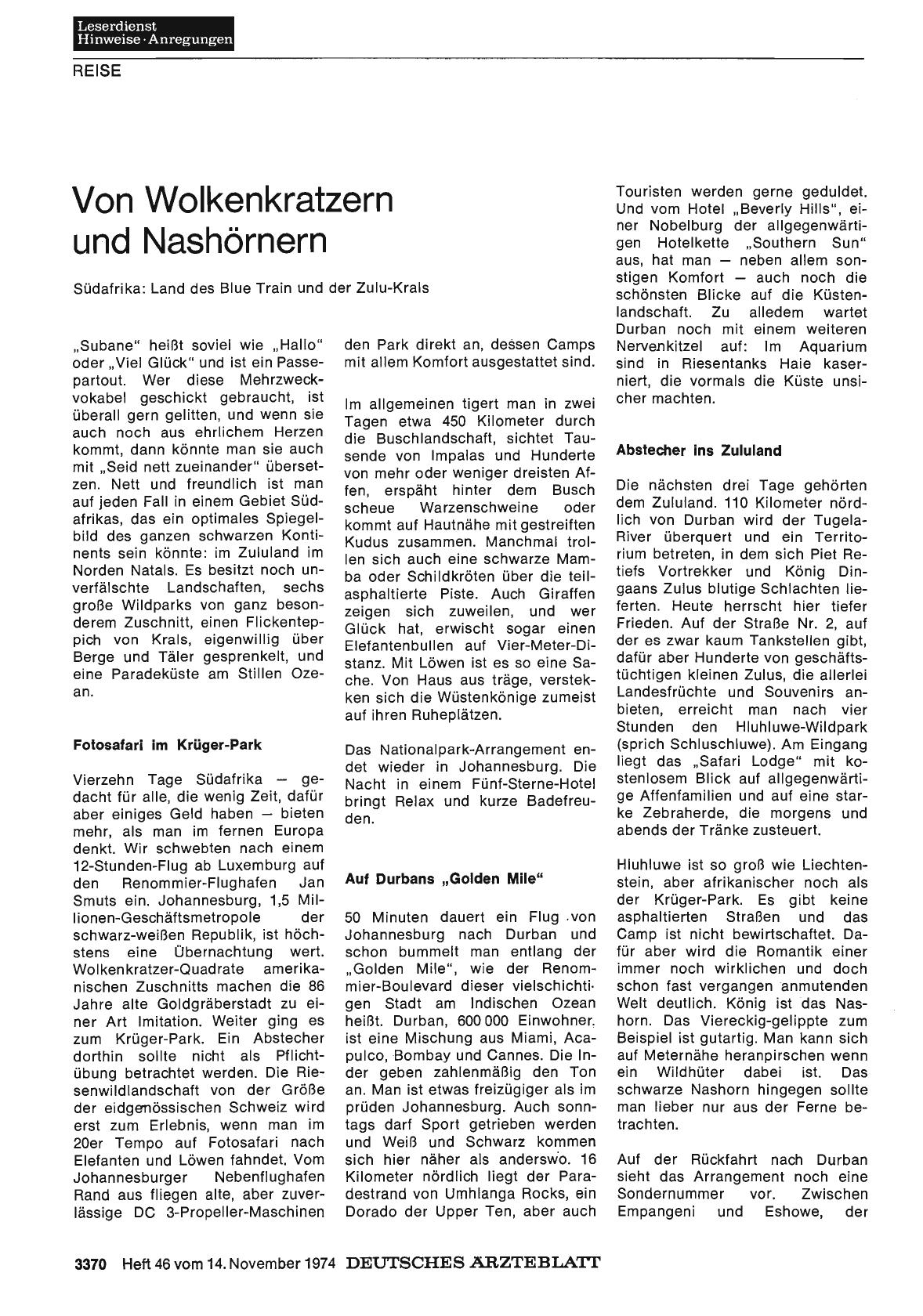 Vorschauseite 1: Von Wolkenkratzern und Nashörnern
