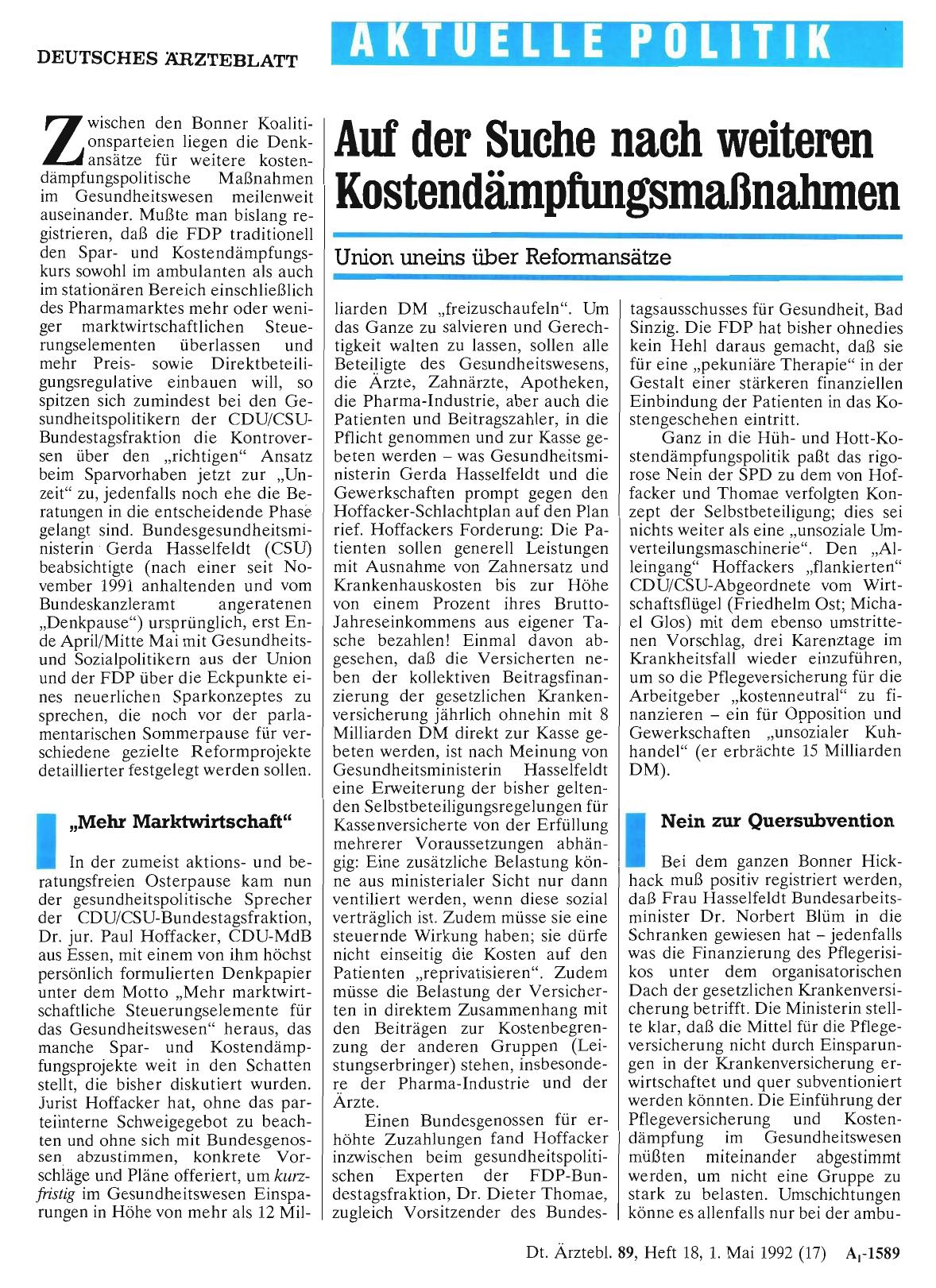Vorschauseite 1: Auf der Suche nach weiteren Kostendämpfungsmaßnahmen