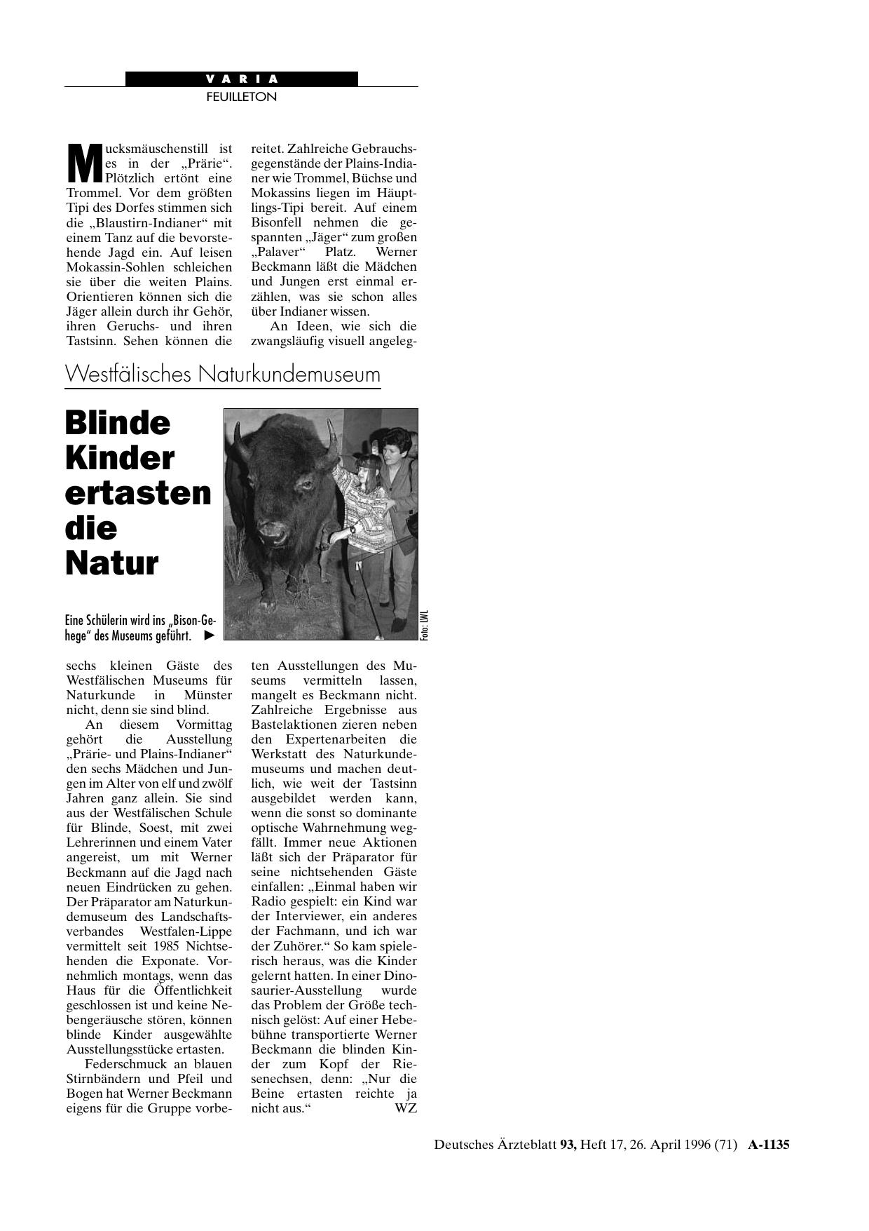 Vorschauseite 1: Westfälisches Naturkundemuseum: Blinde Kinder ertasten die Natur