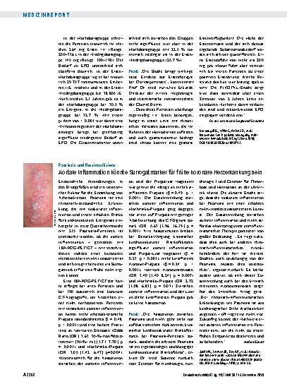 Vorschauseite 1: Psoriasis und Herzinsuffizienz: Aortale Inflammation könnte Surrogatmarker für frühe koronare Herzerkankung sein