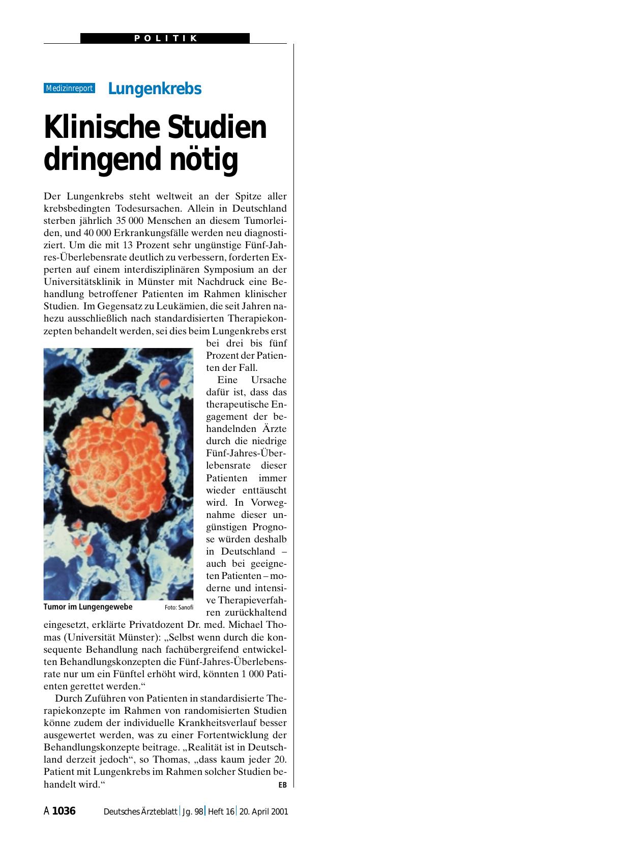 Vorschauseite 1: Lungenkrebs: Klinische Studien dringend nötig