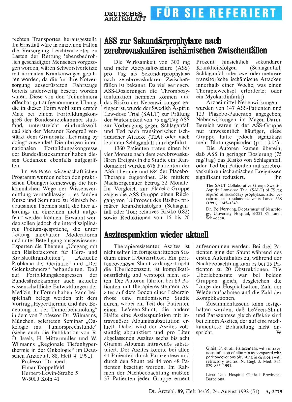 Vorschauseite 1: Aszitespunktion wieder aktuell