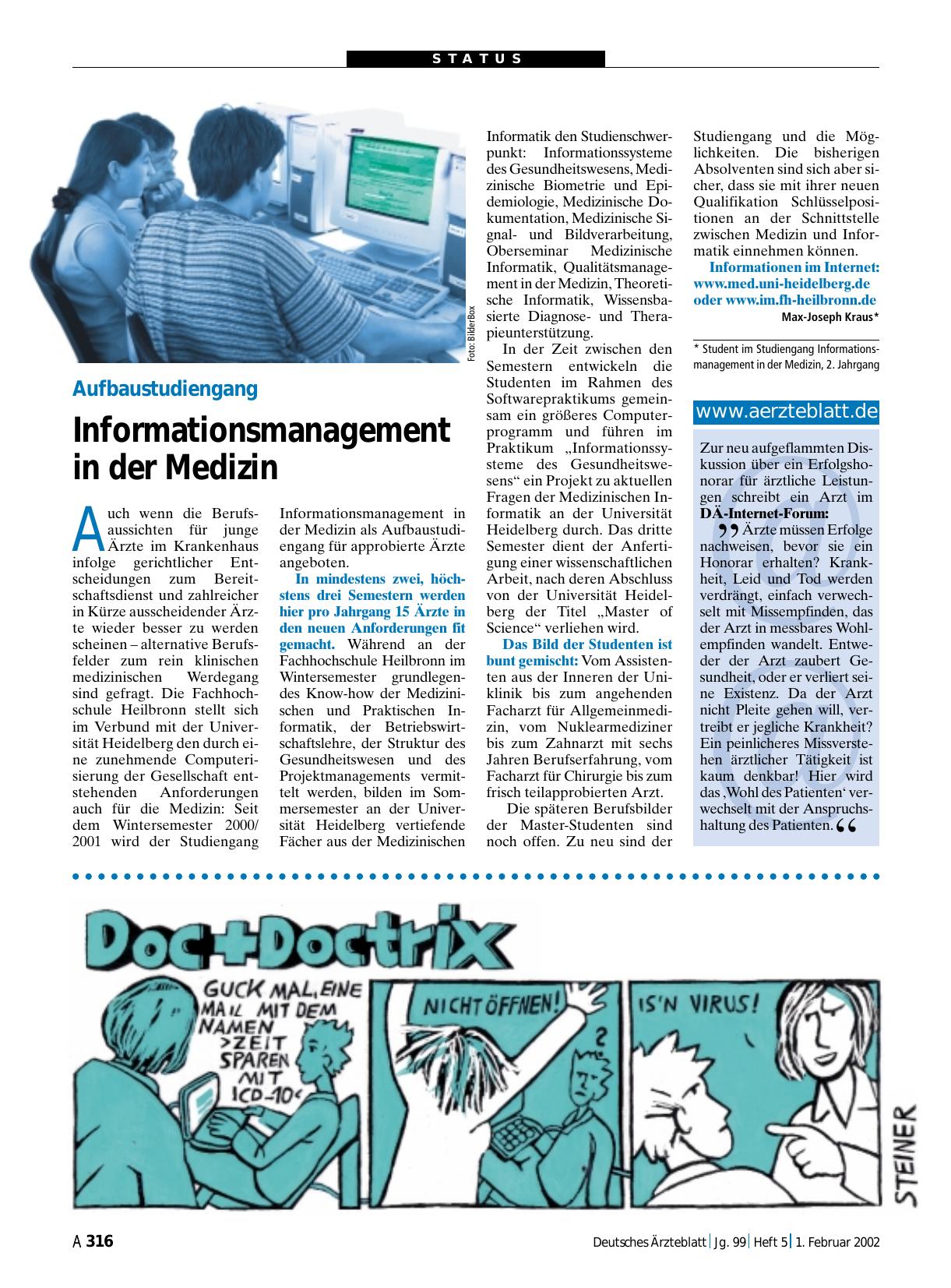Vorschauseite 1: Aufbaustudiengang: Informationsmanagement in der Medizin