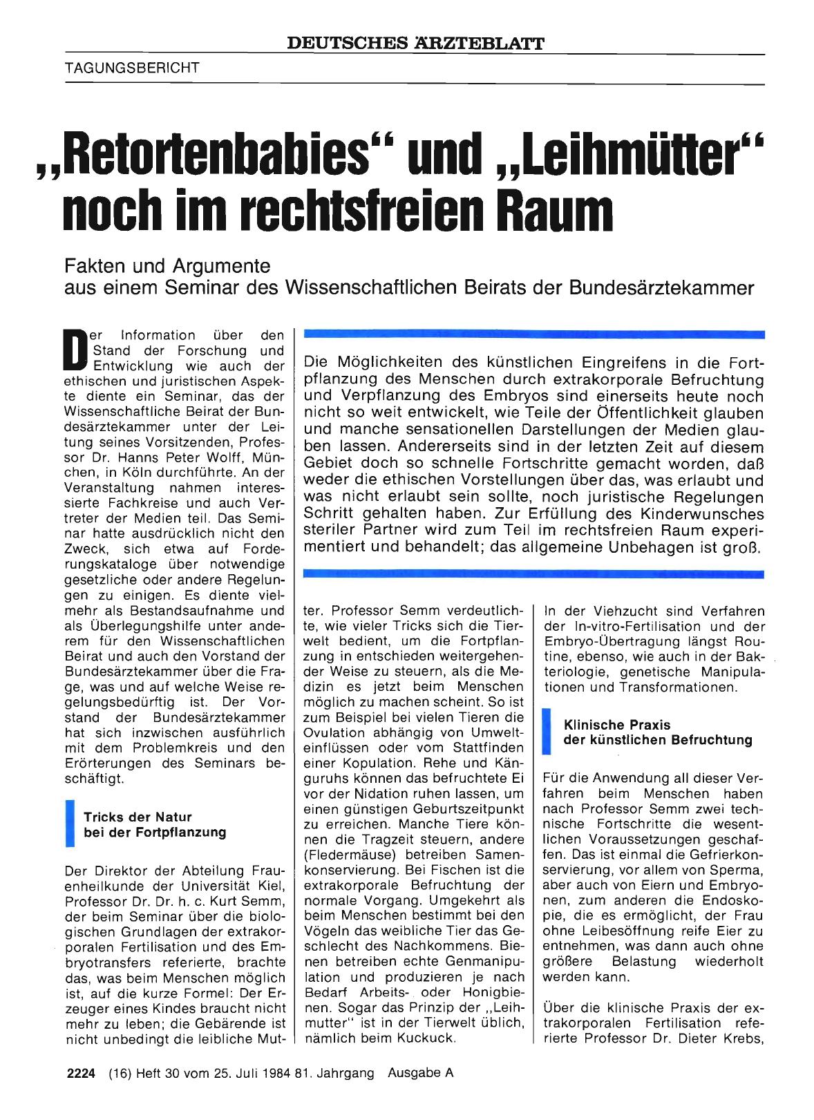 Vorschauseite 1: „Retortenbabies„ und „Leihmütter„ noch im rechtsfreien Raum