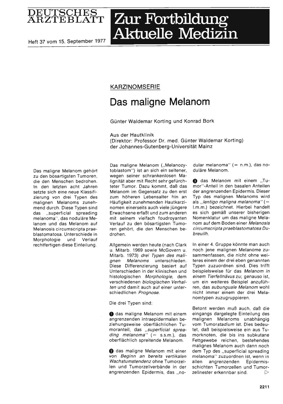 Vorschauseite 1: KARZINOMSERIE: Das maligne Melanom