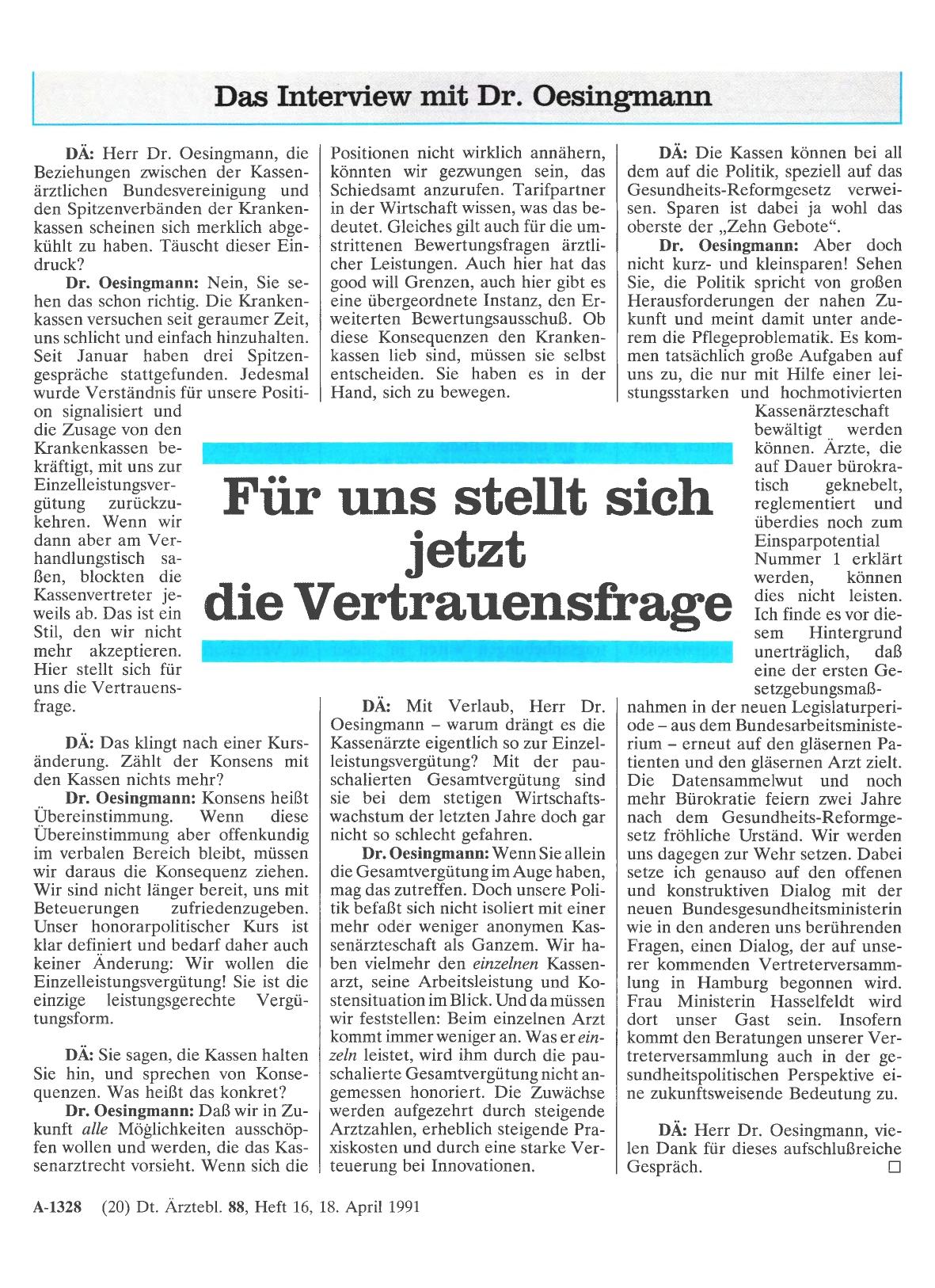 Vorschauseite 1: Für uns stellt sich jetzt die Vertrauensfrage