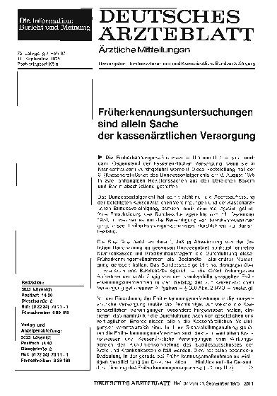 Vorschauseite 1: Früherkennungsuntersuchungen sind allein Sache der kassenärztlichen Versorgung
