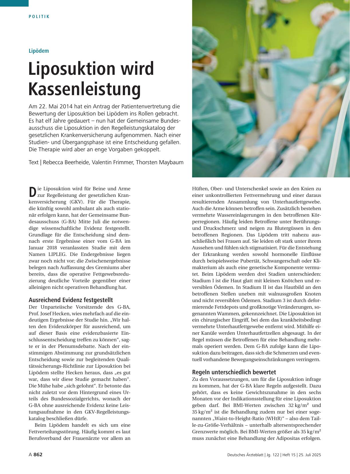 Vorschauseite 1: Lipödem: Liposuktion wird Kassenleistung