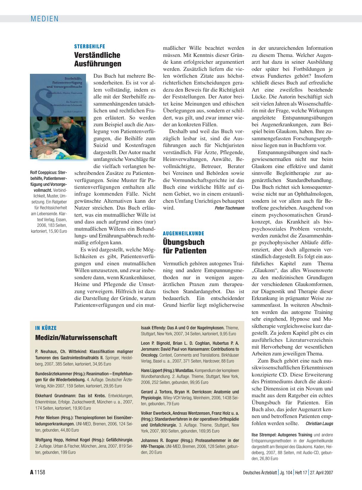 Vorschauseite 1: In kürze: Medizin/Naturwissenschaft