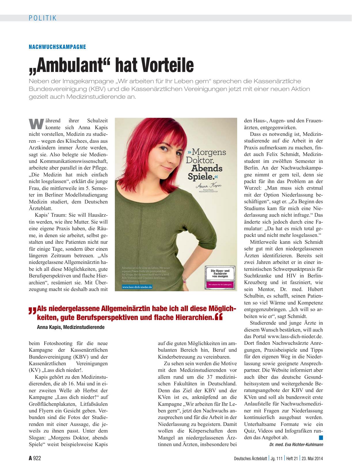 Vorschauseite 1: Nachwuchskampagne: „Ambulant“ hat Vorteile