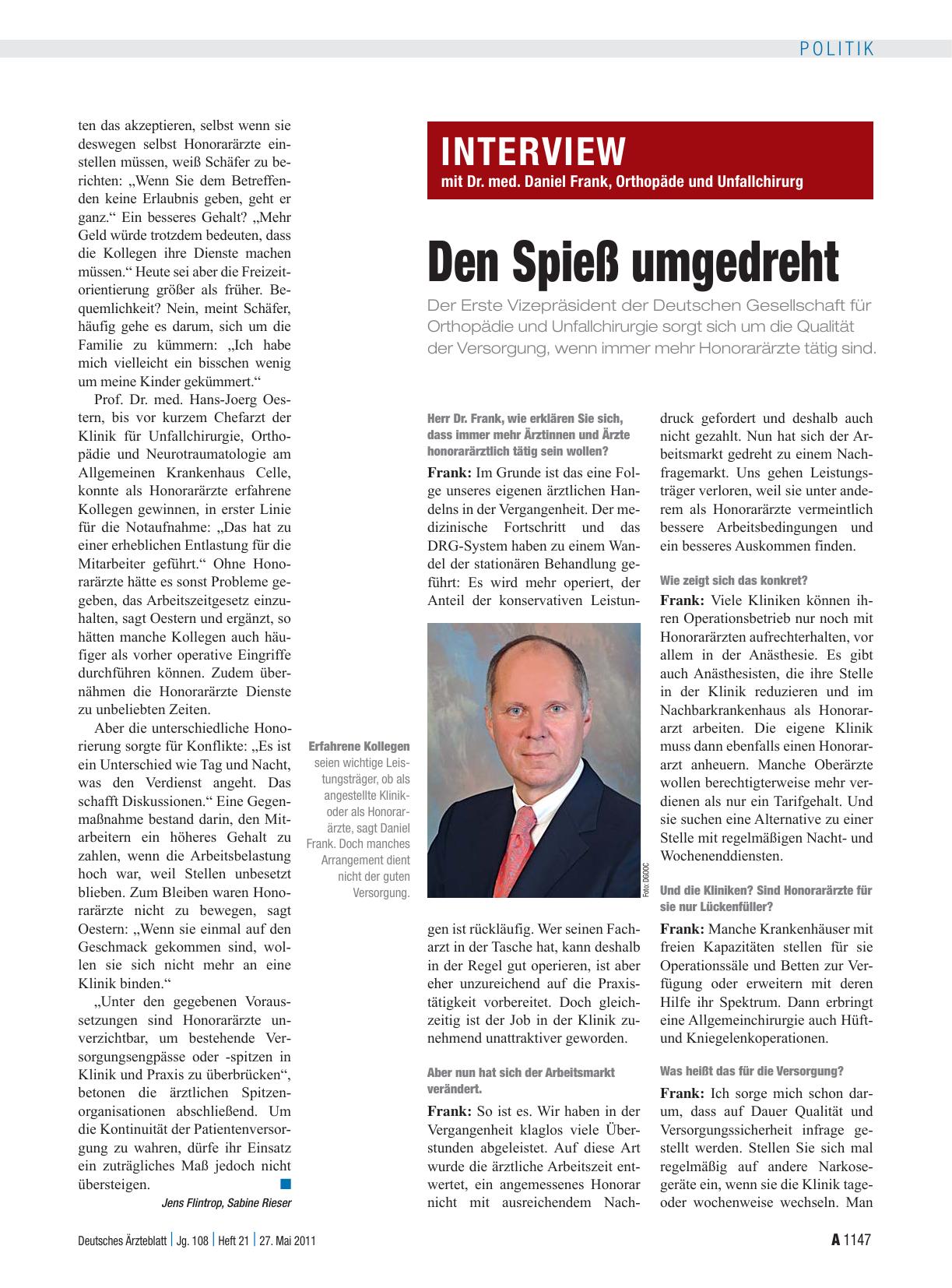 Vorschauseite 1: Interview mit Dr. med. Daniel Frank, Orthopäde und Unfallchirurg: Den Spieß umgedreht