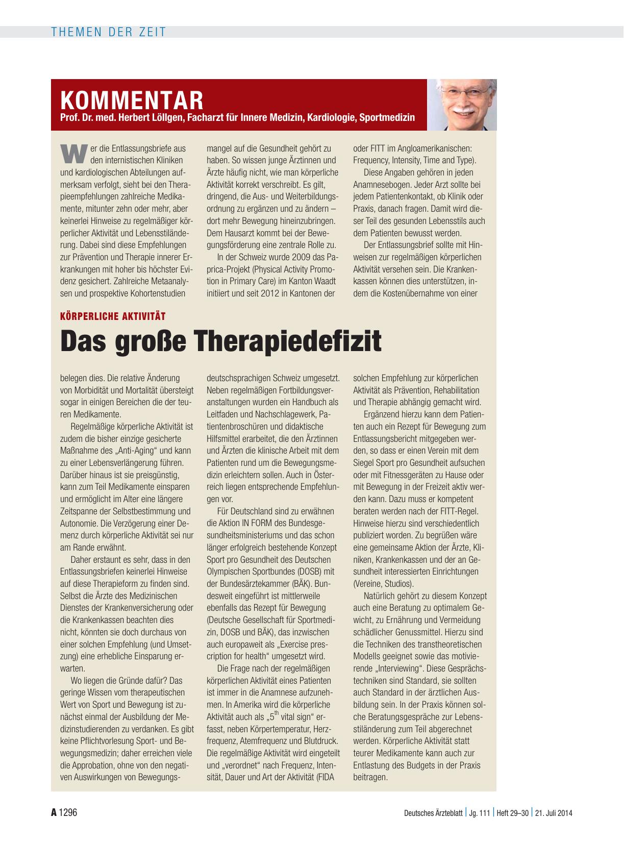 Vorschauseite 1: Körperliche Aktivität: Das große Therapiedefizit