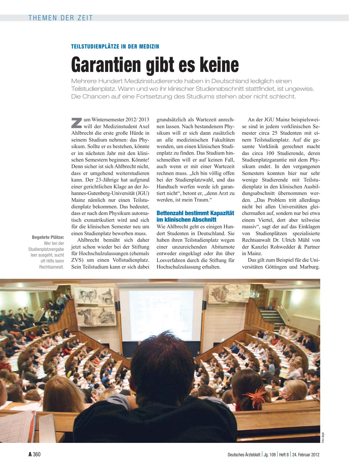 Vorschauseite 1: Teilstudienplätze in der Medizin: Garantien gibt es keine