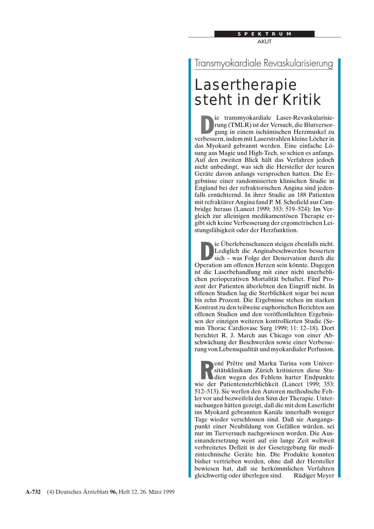 Vorschauseite 1: Transmyokardiale Revaskularisierung: Lasertherapie steht in der Kritik
