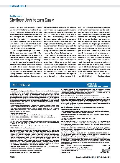 Vorschauseite 1: Rechtsreport: Straflose Beihilfe zum Suizid