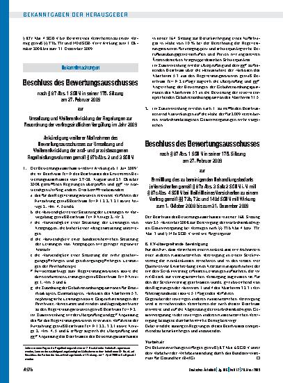 Vorschauseite 1: Bekanntmachungen: Beschluss des Bewertungsausschusses