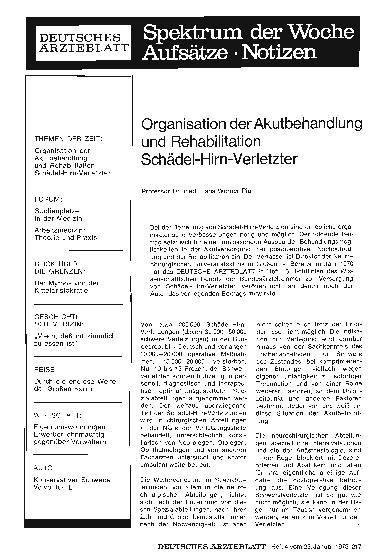 Vorschauseite 1: Organisation der Akutbehandlung und Rehabilitation Schädel-Hirn-Verletzter