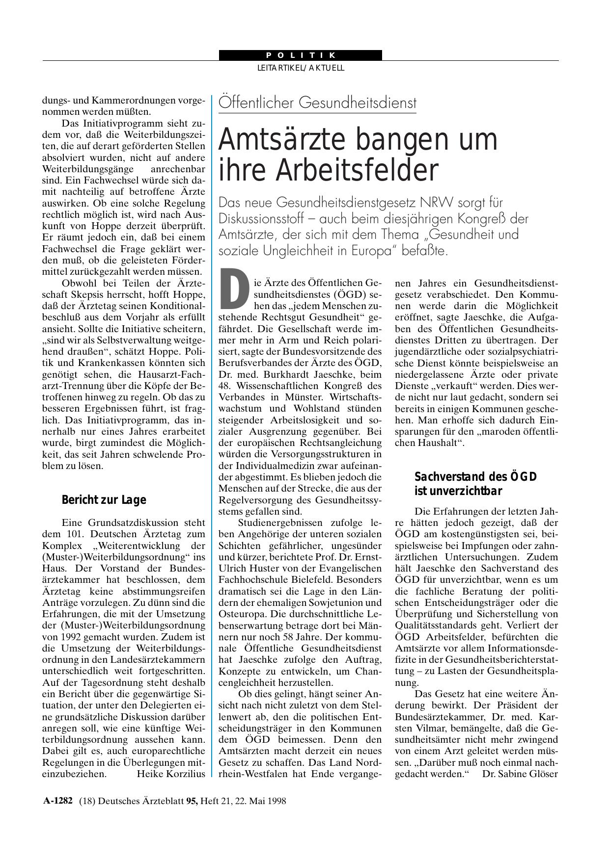 Vorschauseite 1: Öffentlicher Gesundheitsdienst: Amtsärzte bangen um ihre Arbeitsfelder